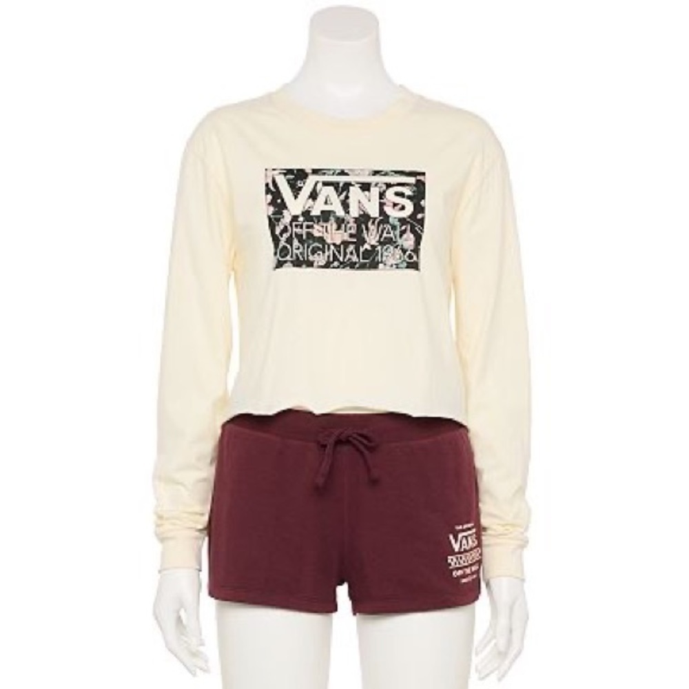 Vans Floral "Off The Wall" Logo Long Sleeve Cropped sweatshirt L NWT - Picture 10 of 11